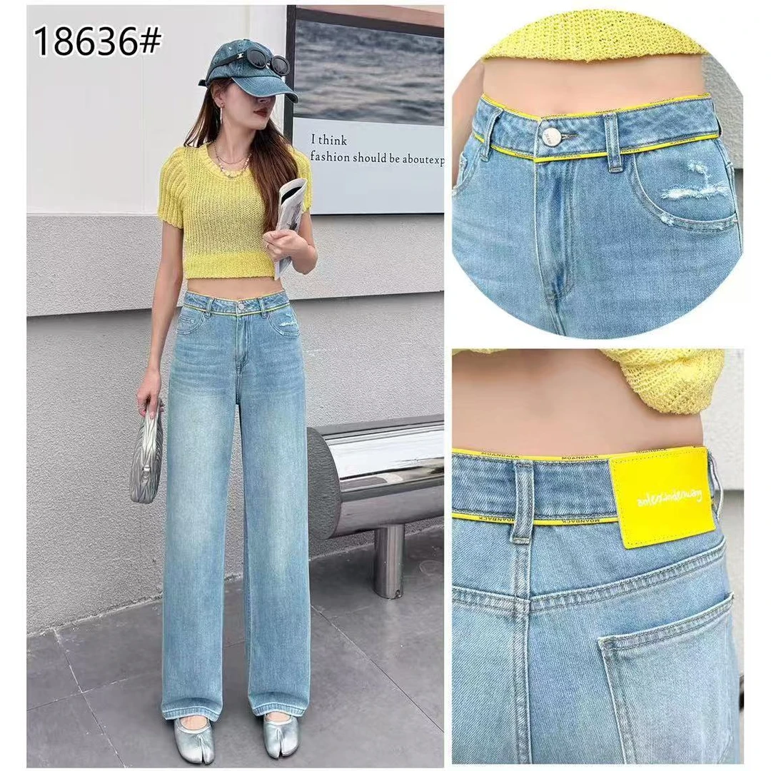 【表弟严选】18636 蓝色  新款中高腰阔腿裤2025春夏季薄款牛仔裤