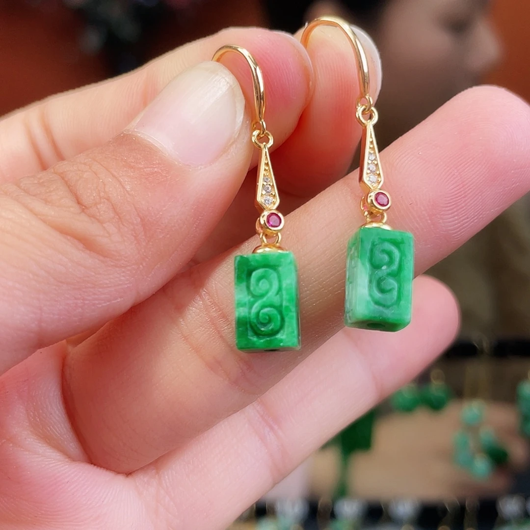 翡翠银S925镶嵌耳饰