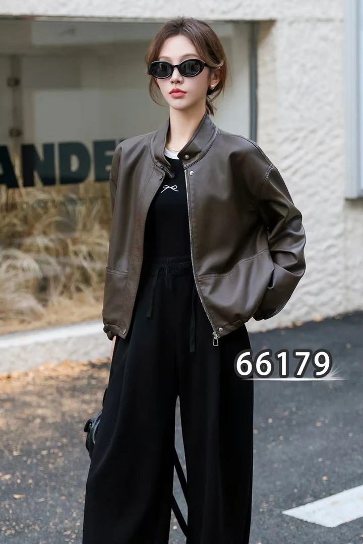 海宁高档女士皮衣新款简约舒适时尚百搭春秋短款小个子外套