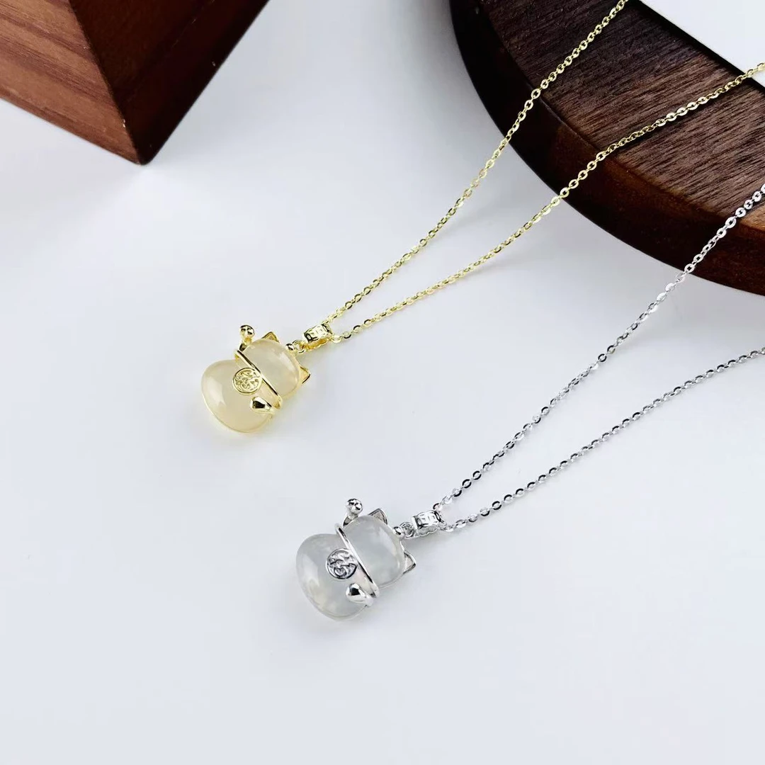 坠链均925银合成锆石 d12 d13古丽古丽【小猫银项链】减龄项链07677