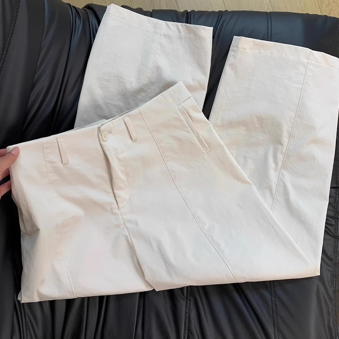 梨形身材休闲裤女夏薄款胖mm显瘦抗皱轻薄纸片裤小个子直筒九分裤