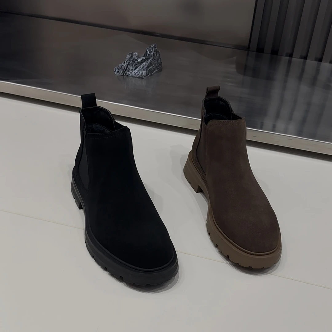 欧美风男士轻便素面舒适男靴冬季加绒黑色圆头休闲皮鞋纯色秋冬