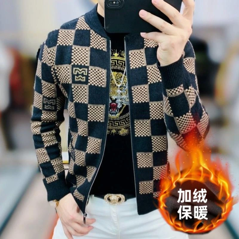 【BHAK・精英男士轻奢】欧洲站潮牌格子印花拉链开衫夹克男士痞帅