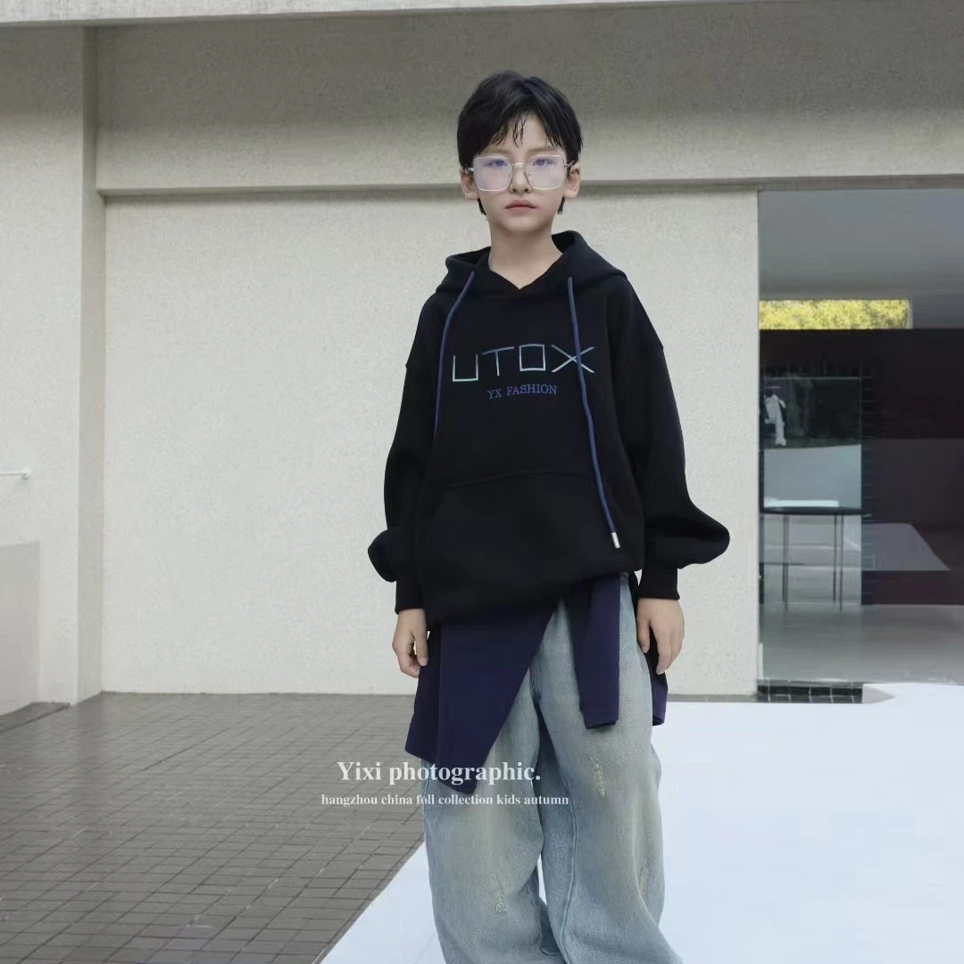 未使用nice印花宽松连帽下摆卫衣