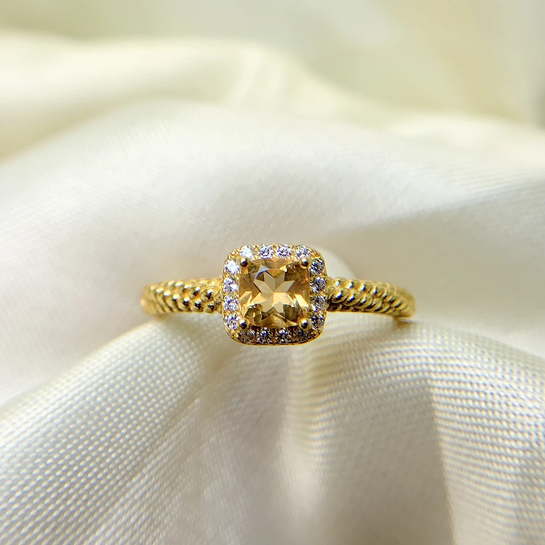 甜蜜方糖｜黄水晶时尚大气方糖戒s925银