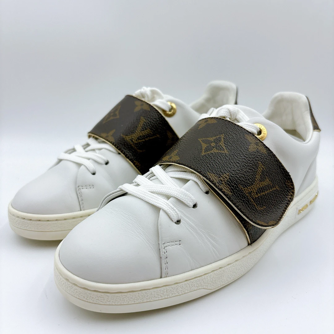 95新 LouisVuitton/路易威登 35码/棕色老花魔术贴板鞋/BM00085