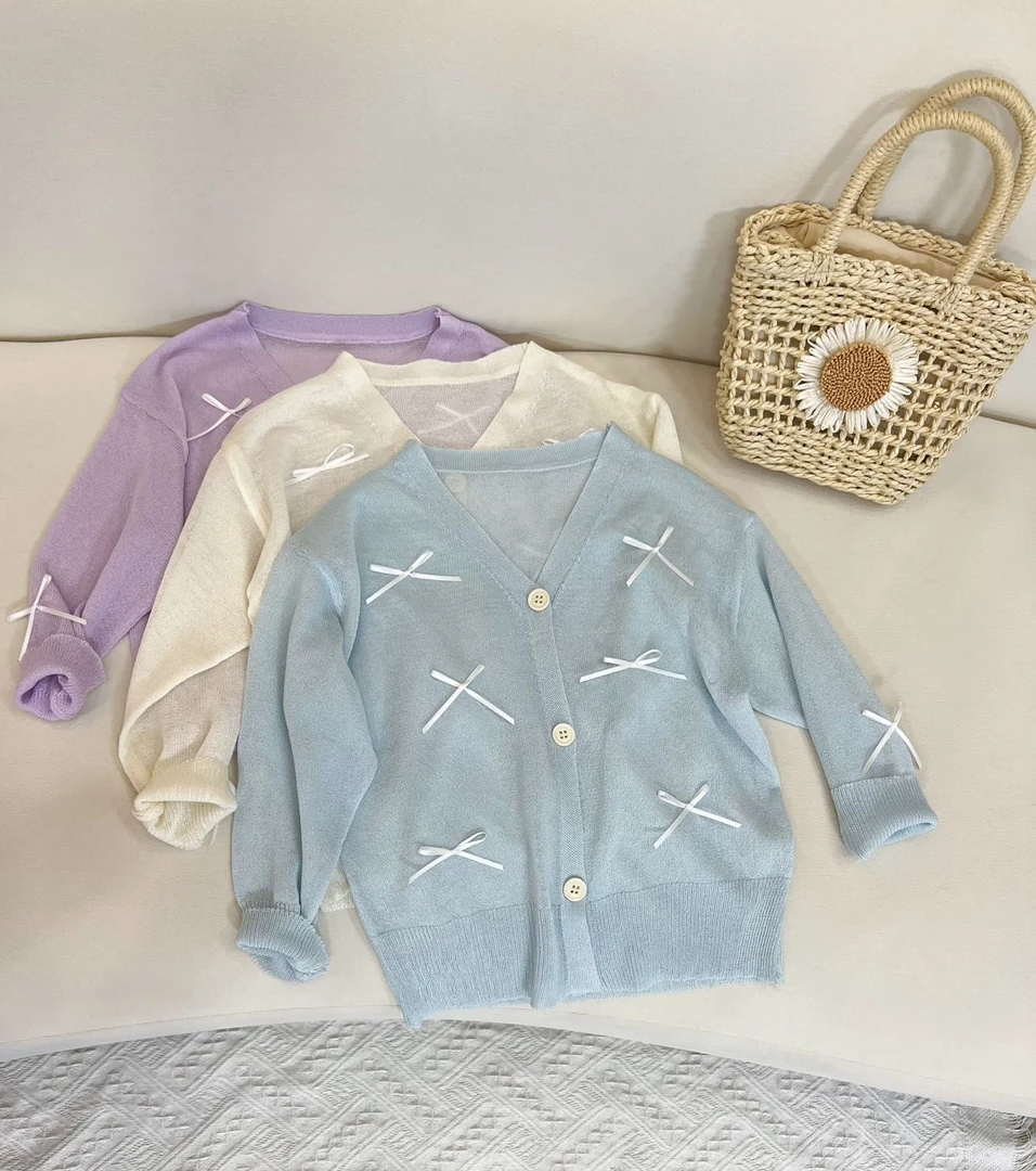 夏季儿童防晒立体蝴蝶结薄款开衫透气外套小香风潮流百搭洋气上衣