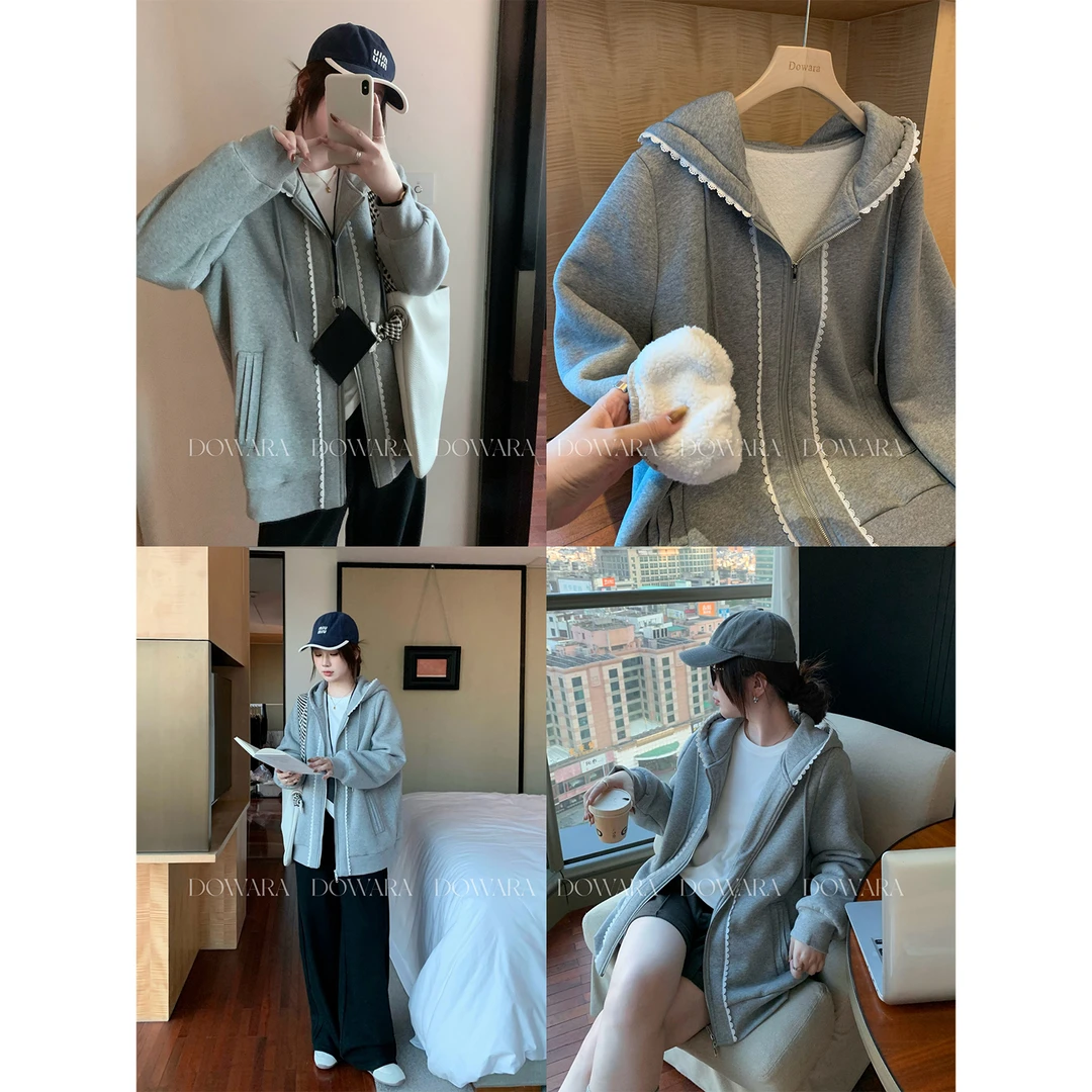 现货大婉酱微胖定制【蕾迹絮语】柔软加绒加厚百搭罗纹女外套 2807D