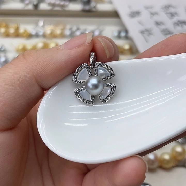 海水珍珠银S925镶嵌吊坠(不含链)