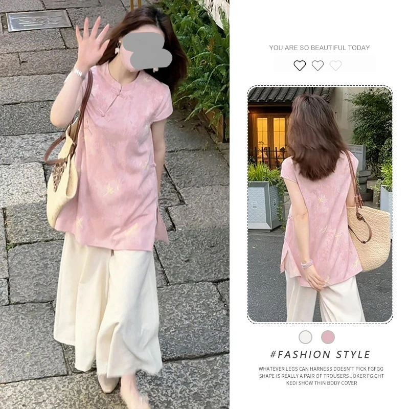 新中式禅意时尚套装女2025夏季新款国风短袖衬衫上衣宽松阔腿裤子