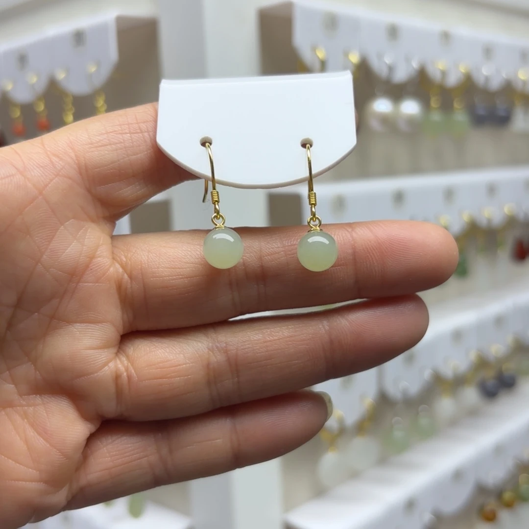 和田玉银S925镶嵌耳饰