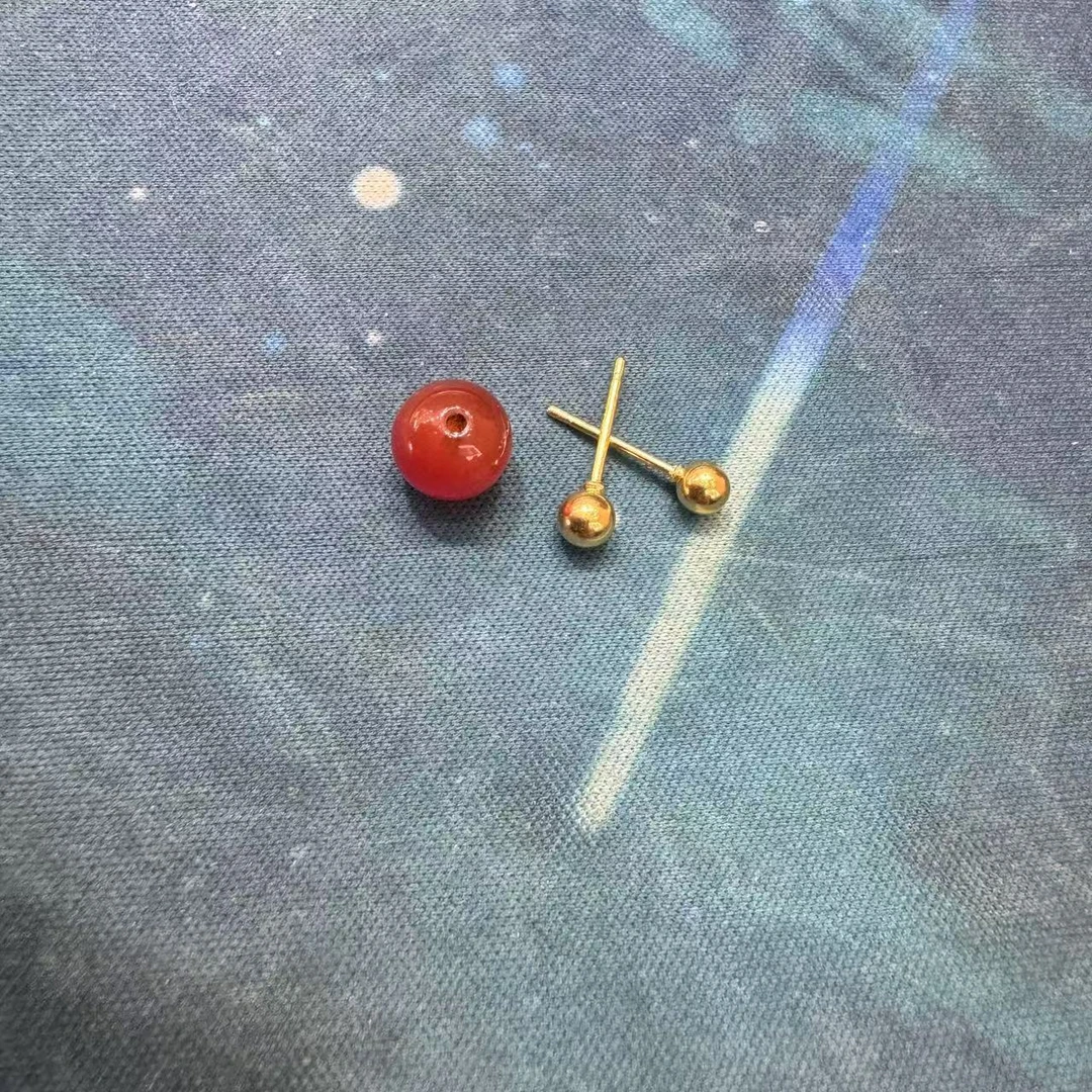 【CZ】足金球球玛瑙耳钉4mm赠耳堵