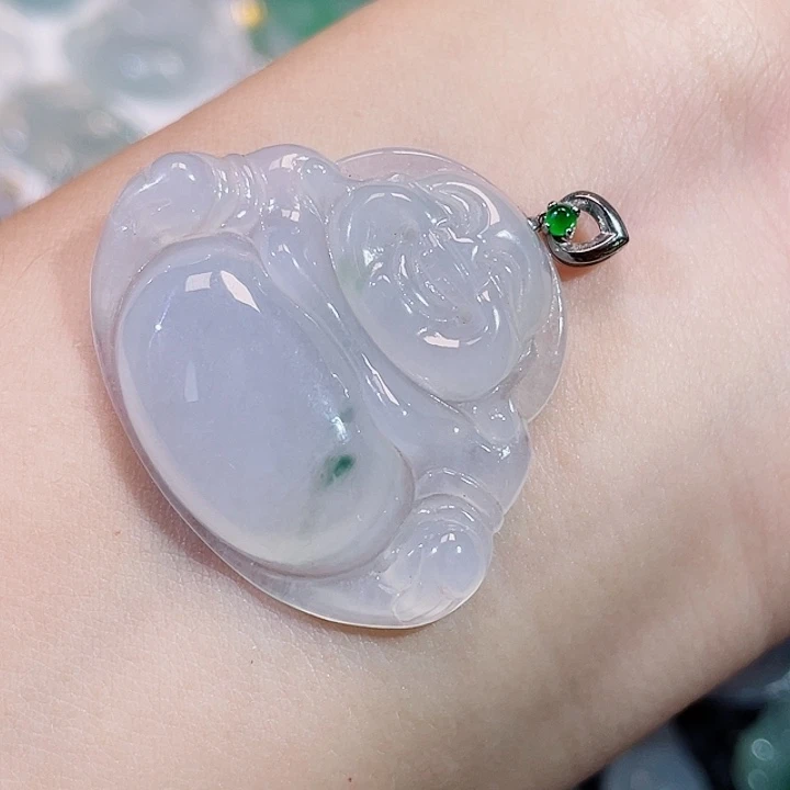 翡翠18K金镶嵌颈饰佛公