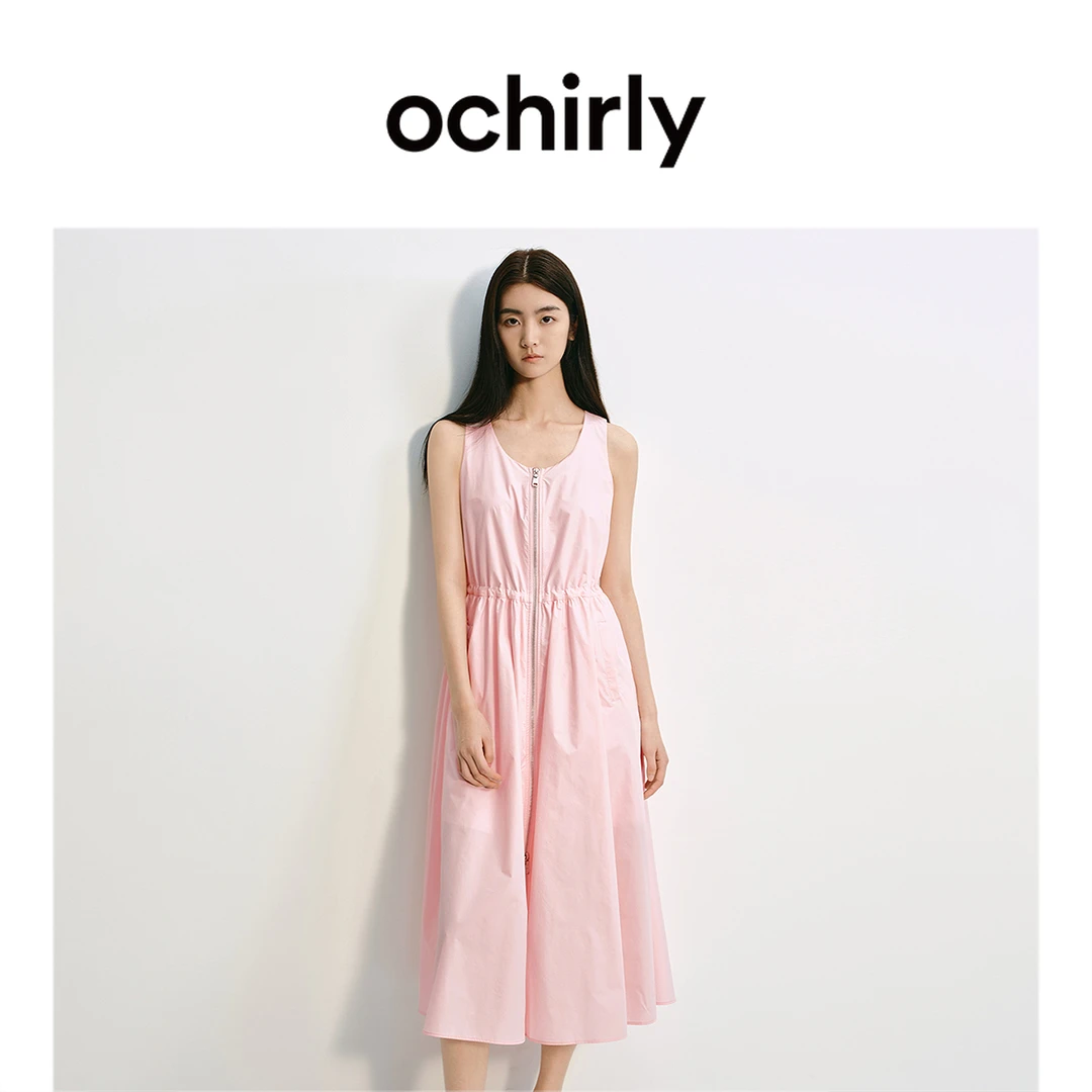 OCHIRLY欧时力 机能风无袖连衣裙女拉链抽绳A字度假裙夏2025新品