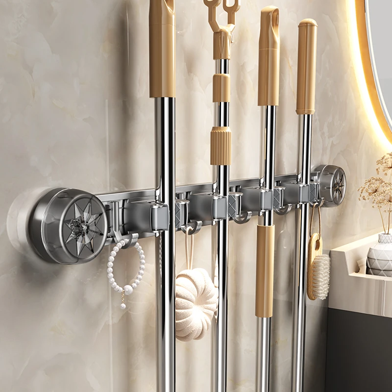 吸盘式拖把架家用免打孔固定器卫生间厕所专用置物架多功能收纳架