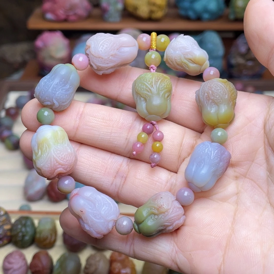 玛瑙/玉髓未镶嵌珠宝半成品盐源玛瑙仙色白菜手串