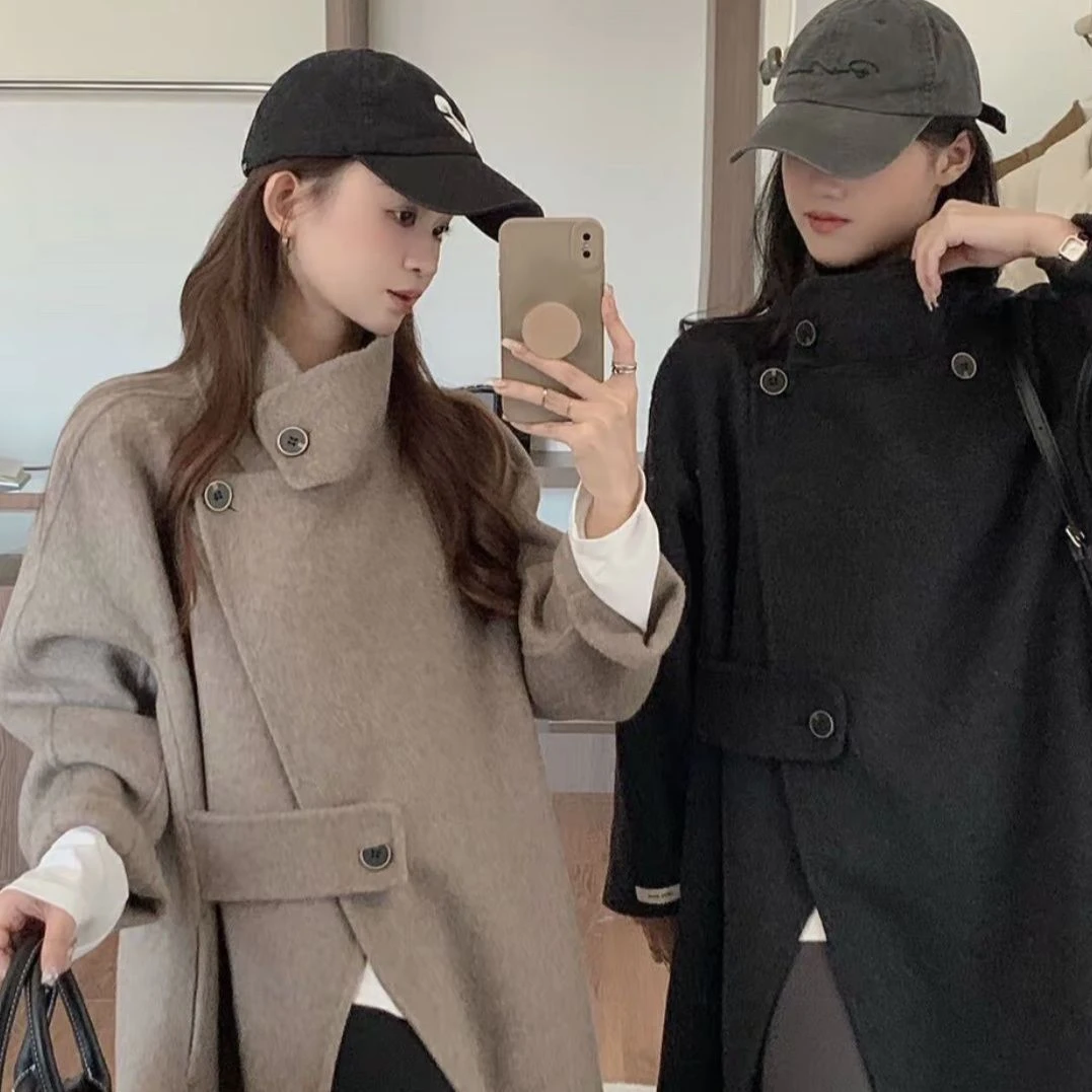 2025新款秋冬高级感超好看小个子减龄韩系中长款毛呢子大衣外套女