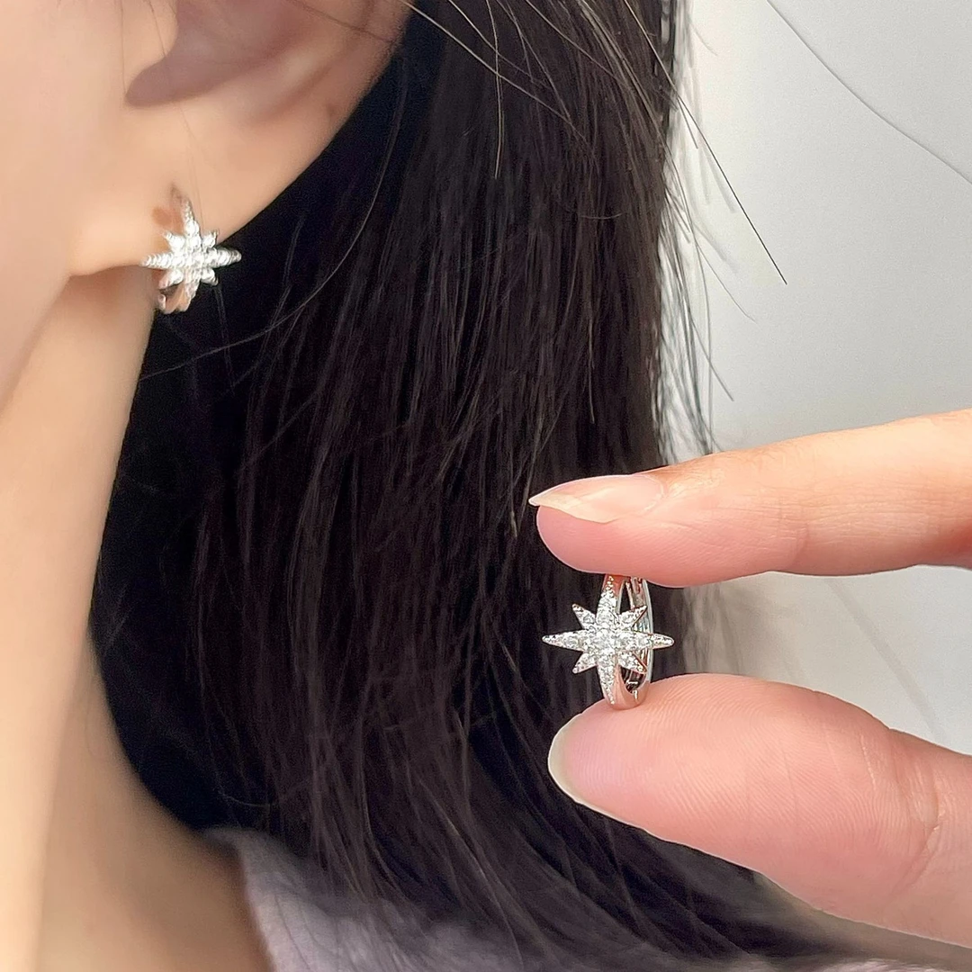 DODOGOGO 合金合成锆石耳饰 气质轻奢八芒星耳扣耳环2025新款耳饰