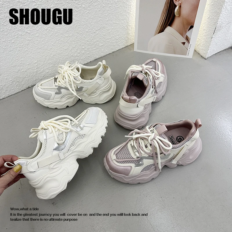 shougu/首谷厚底网面透气增高老爹鞋女ins复古高级感百搭休闲女鞋