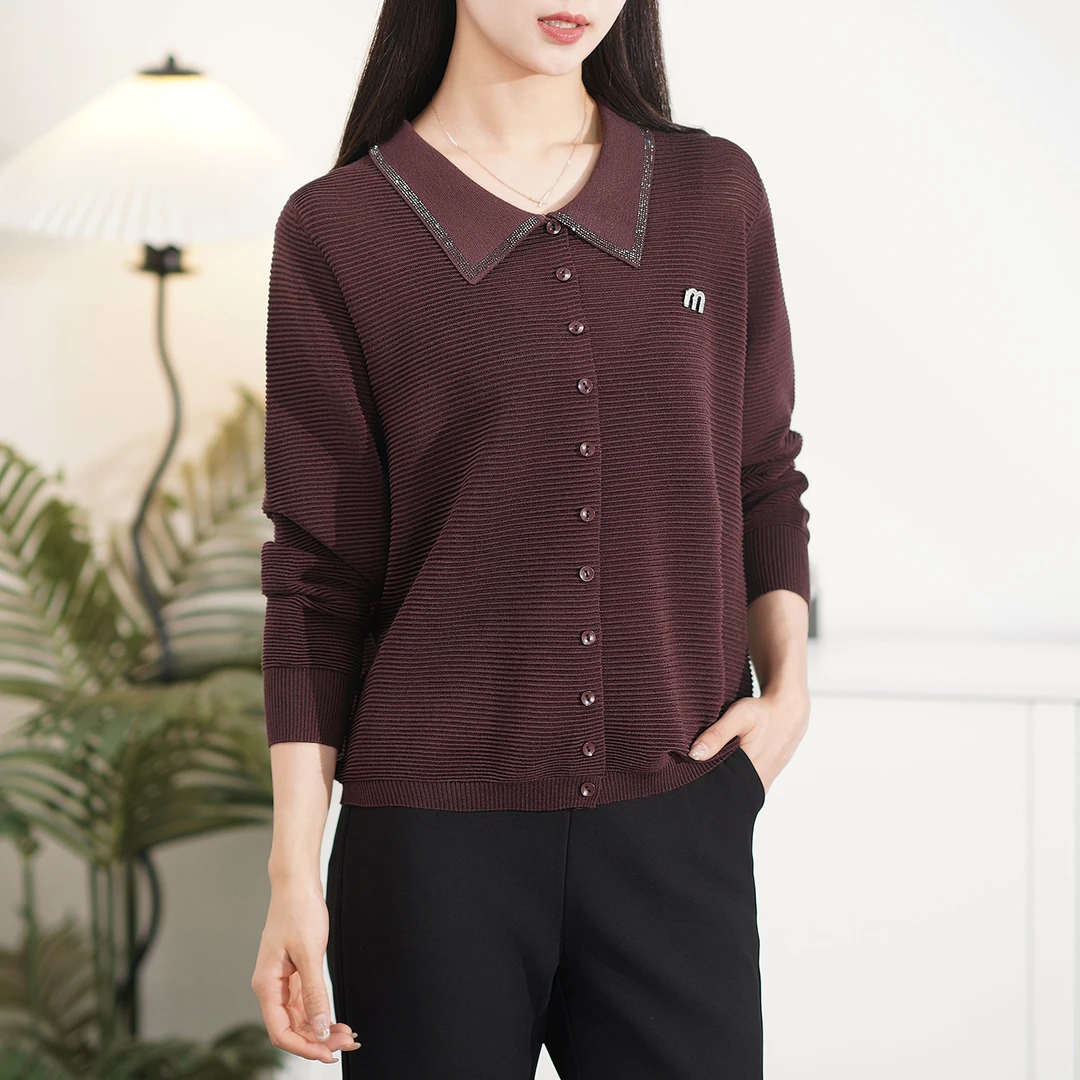 【春季上新】韩版纯色百搭宽松显瘦洋气翻领针织衫BQ4497  衣长60