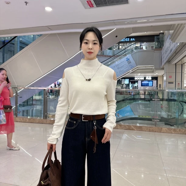 毛衣女装女修身轻熟风长袖毛针织衫轻职风秋冬拼接