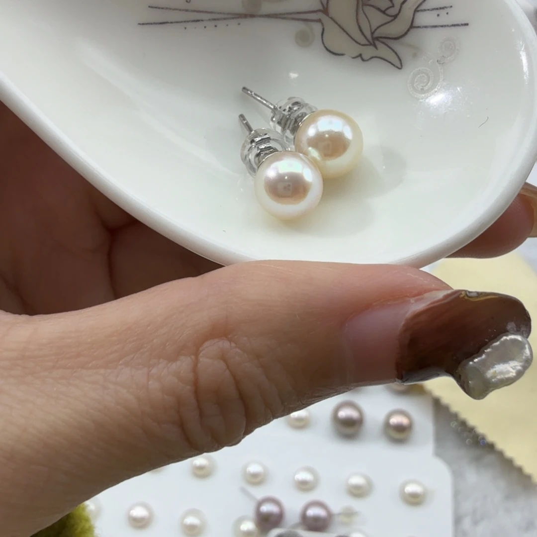 海水珍珠耳饰银S925镶嵌