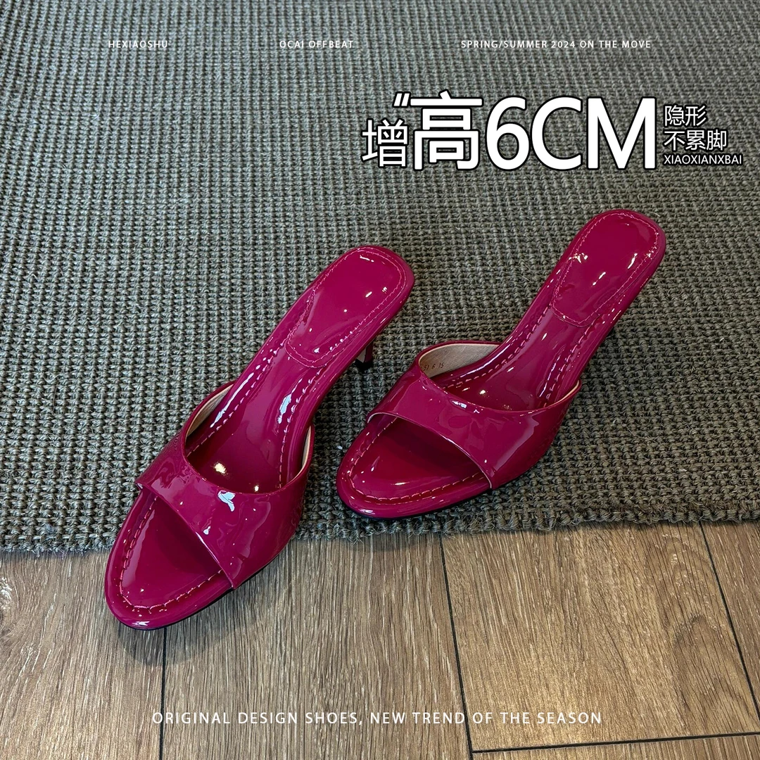 小众气质时尚纯色女鞋2025夏季露趾细跟网红个性凉鞋法式高跟拖鞋