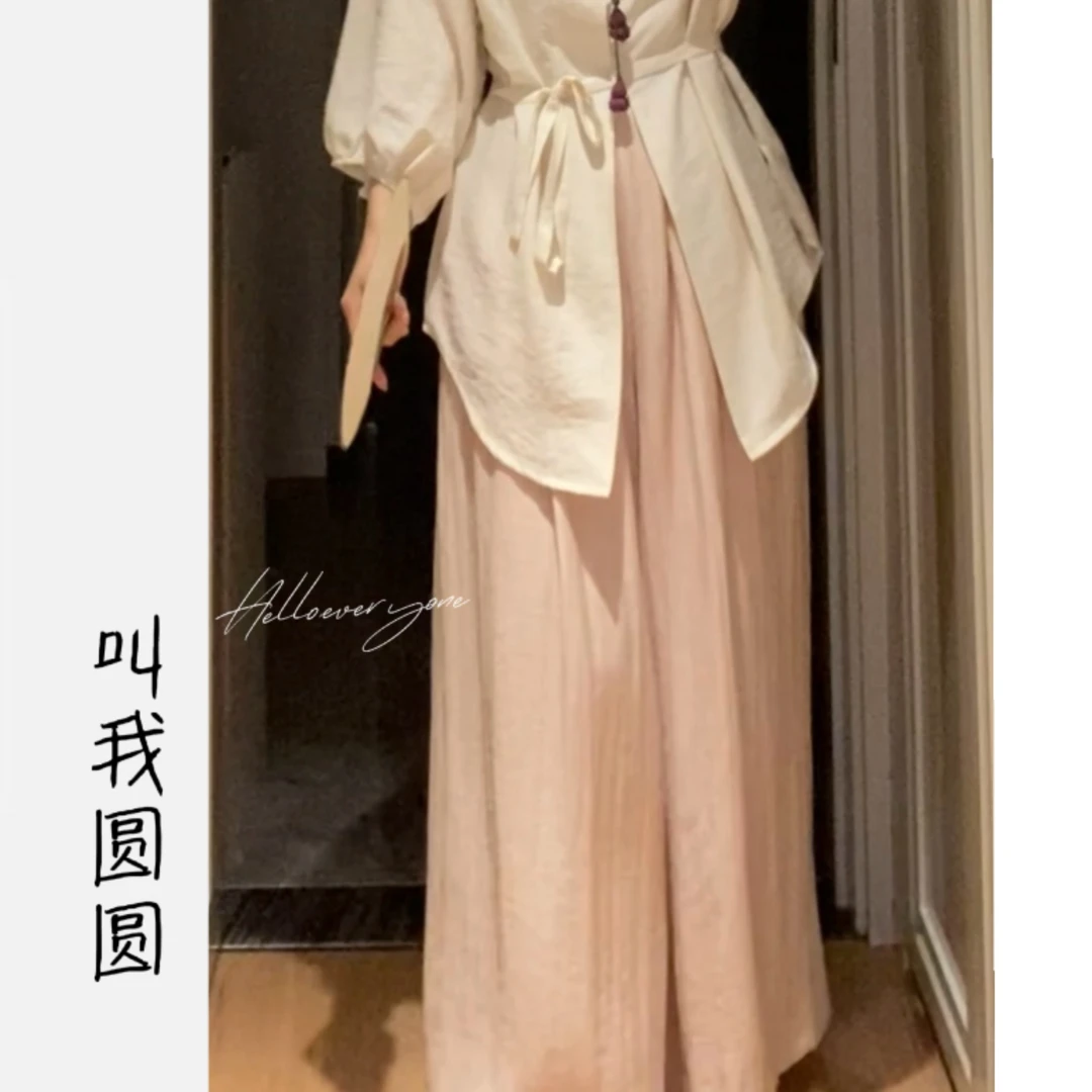 圆圆 【琉璃裤】显贵夏季显瘦休闲百搭文艺垂顺阔腿裤 YY 10918