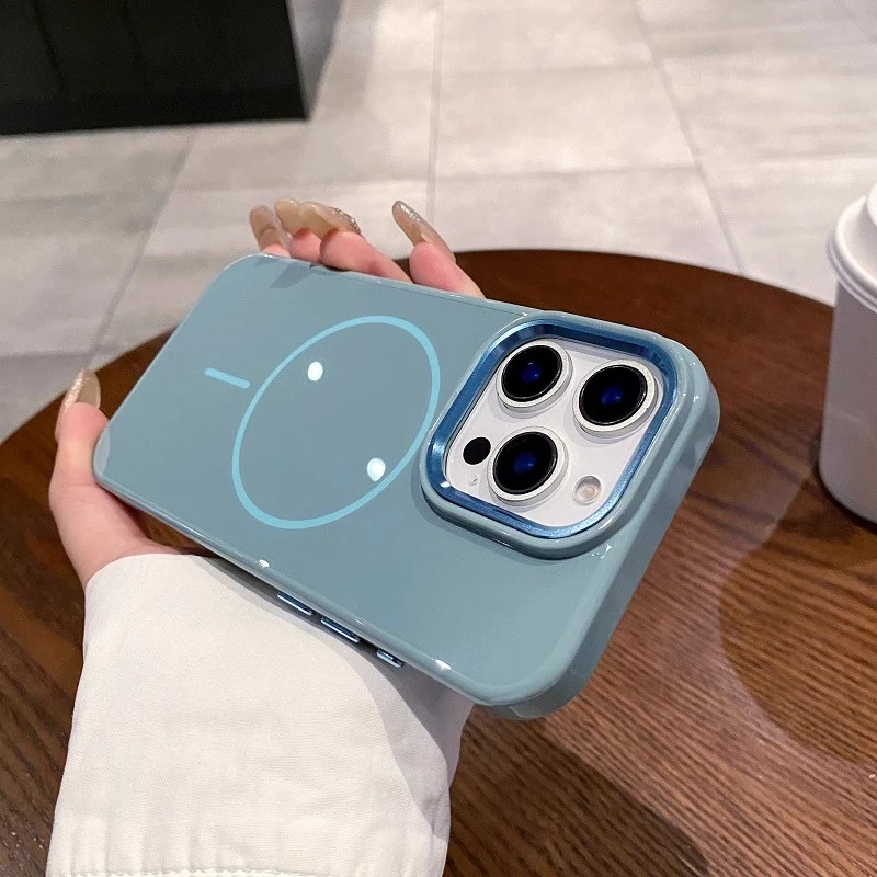 适用苹果16pro手机壳大孔防摔网红男女款简约磁吸ins情侣个性高级