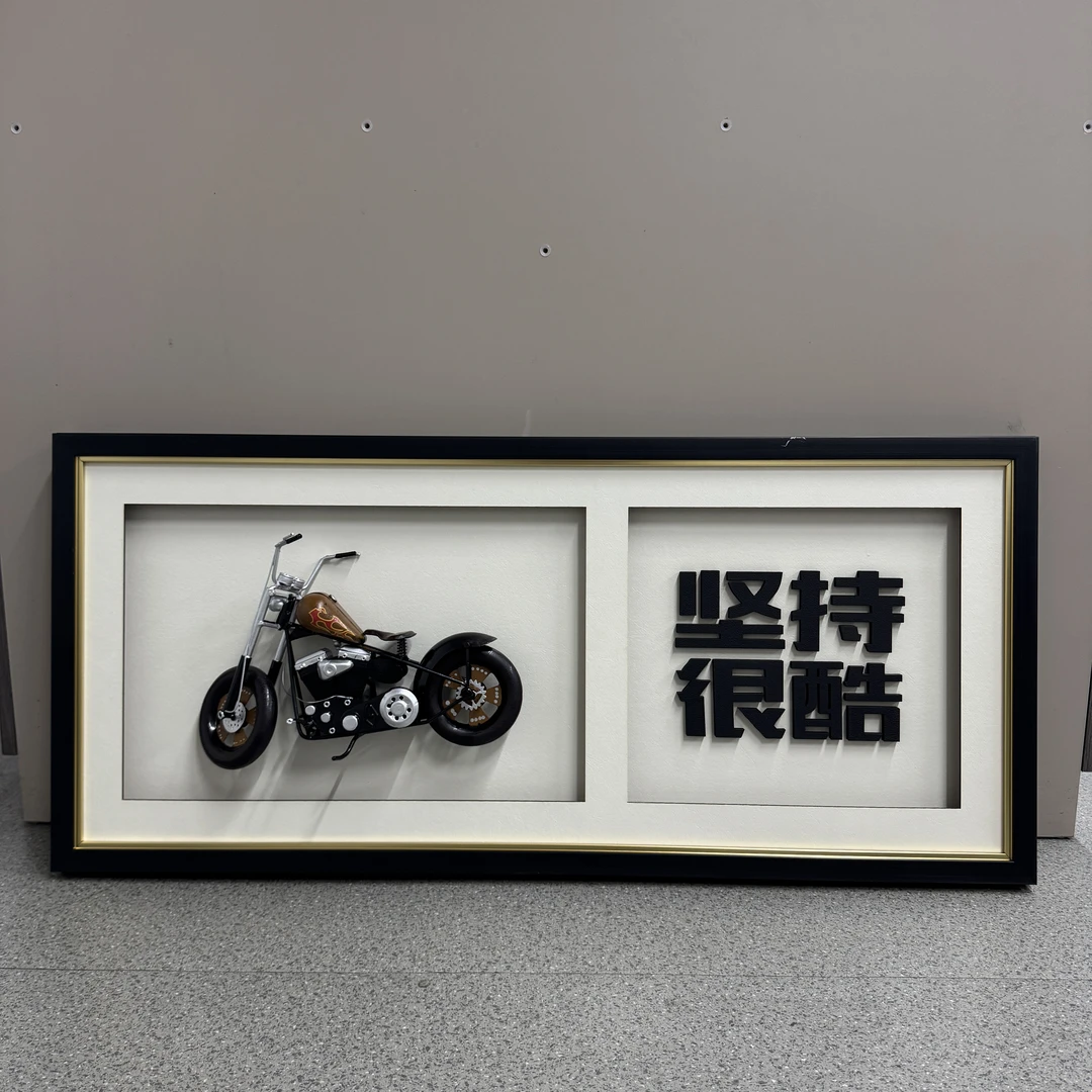 立体哈雷摩托车立体实现皮革文字装饰画客厅沙发黑色摩托车4599
