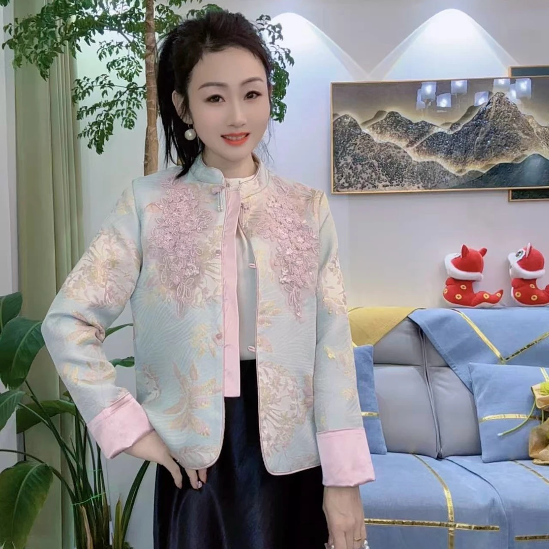 2025早春新款女装新中式国风织锦缎提花旗外套复古唐装上衣外搭