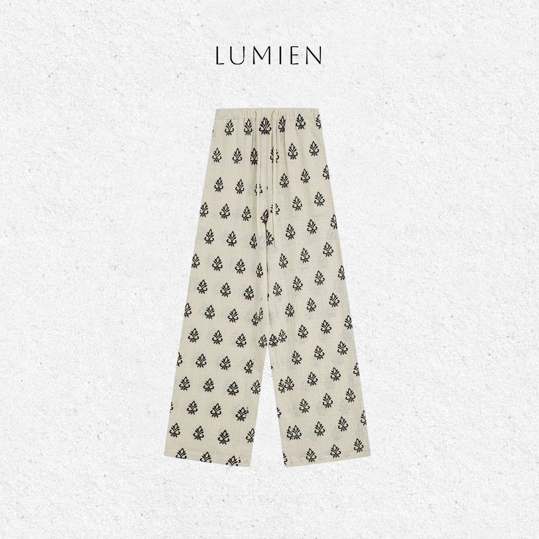 【LUMIEN 】时尚休闲风设计感印花宽松舒适杏色休闲裤女LX5DKK106