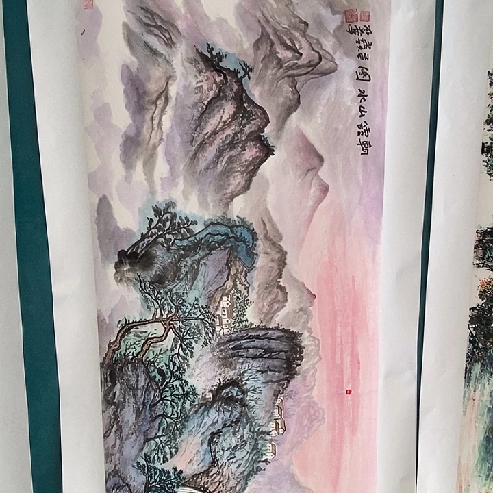 国画三尺横幅手绘山水