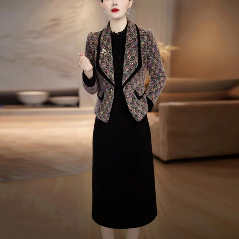 气质优雅裙子套装女冬季新款2025爆款洋气高级感显瘦两件套连衣裙