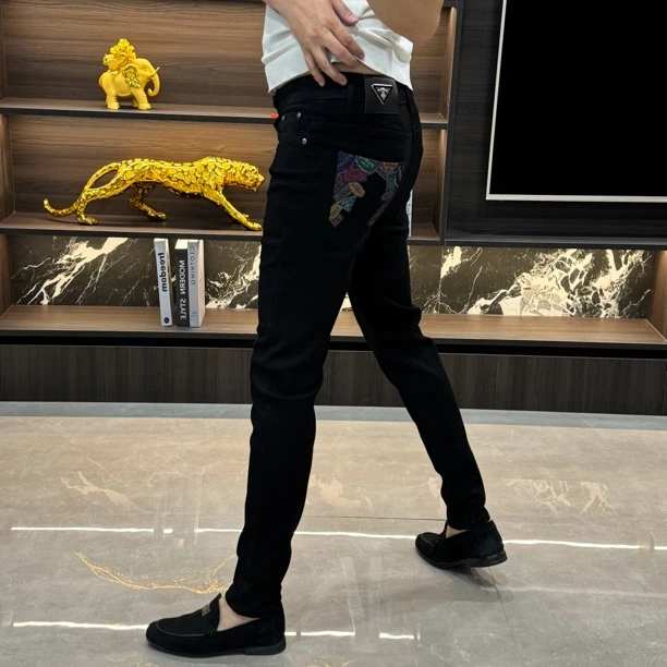 3578-秋冬高品质印花时尚欧货修身小脚牛仔裤