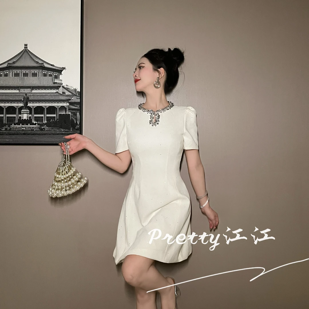 Pretty小众设计师品牌江江定制 法式名媛轻奢收腰显瘦连衣裙9002