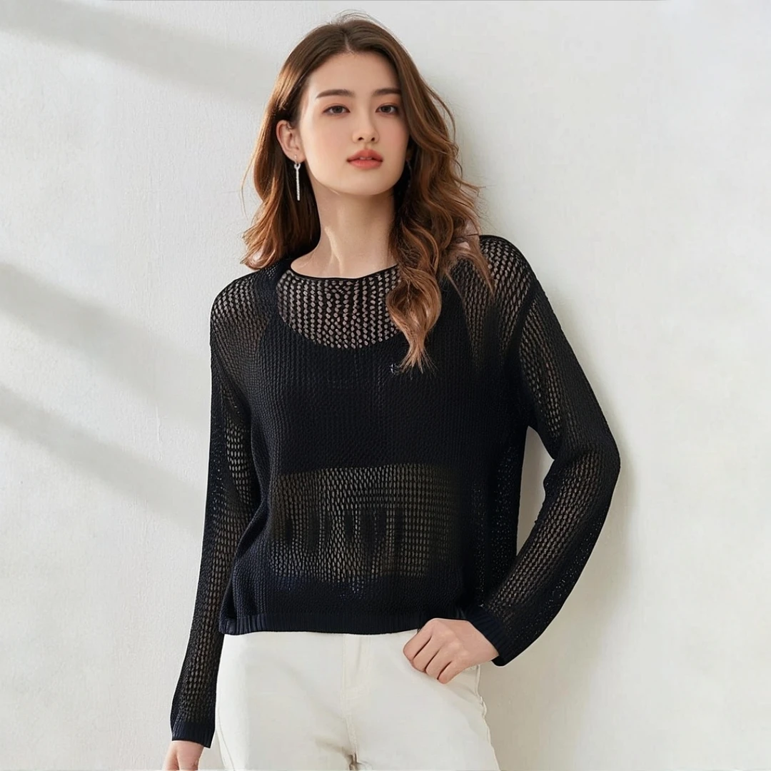 【櫟丝御锦·雾隐】柞蚕丝欧若风真丝罩衫轻奢百搭防晒针织罩衫 W544