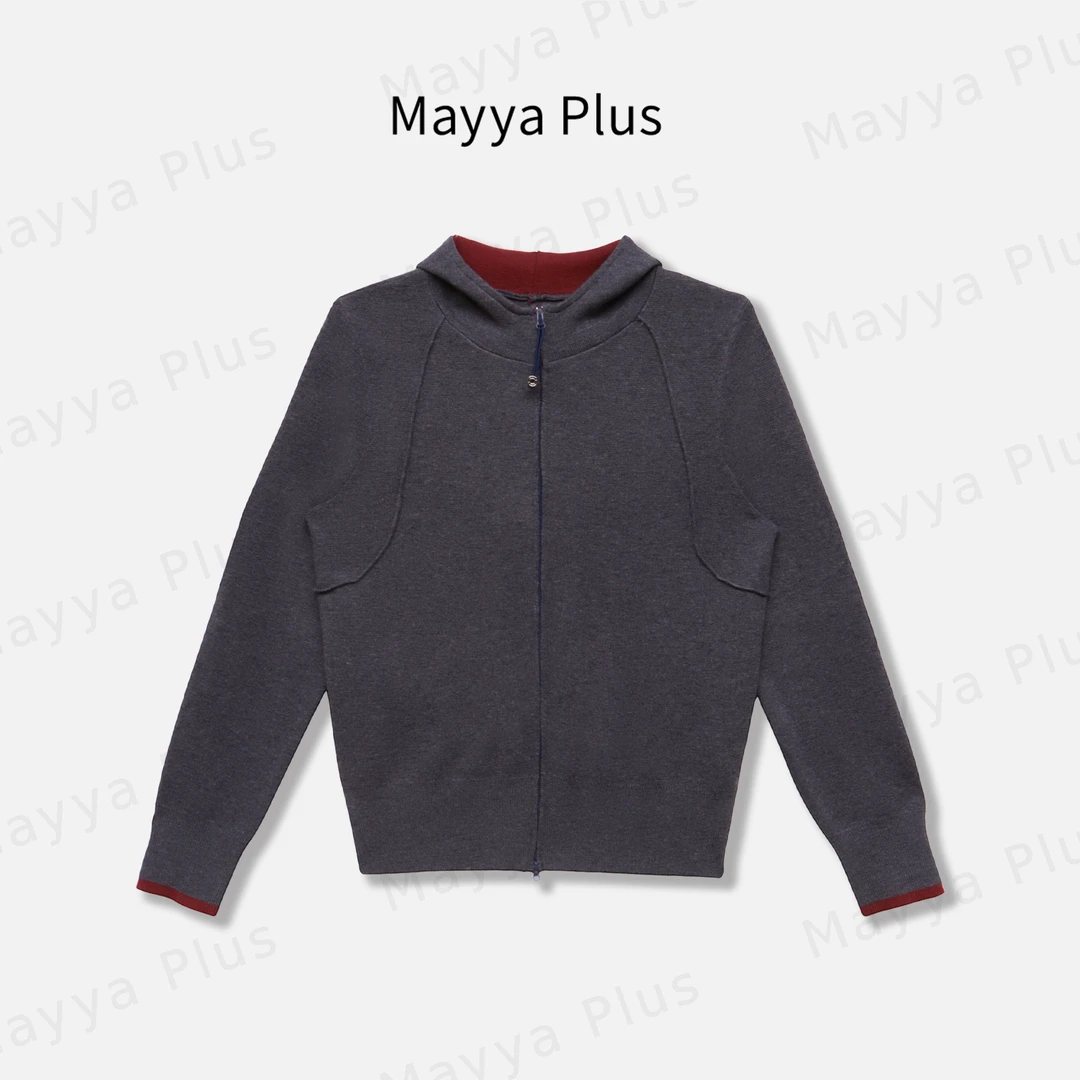 【撞色帽衫】Mayya Plus麦芽定制韩系流光风休闲针织女外套32537229