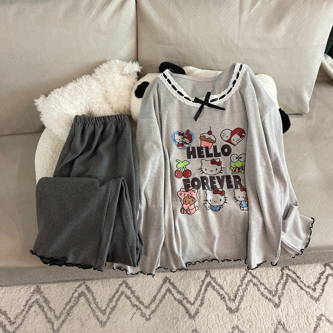 睡衣女春秋季德绒长袖保暖2025新款HelloKitty可爱冬天家居服套装
