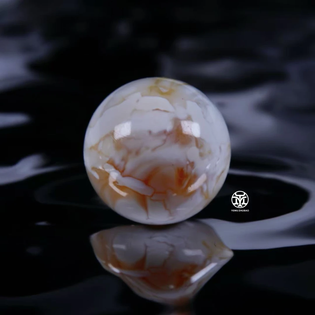 （16.5mm）16毫米粉彩沁漆白溶洞圆珠 一物一拍 天然俄料琥珀蜜蜡