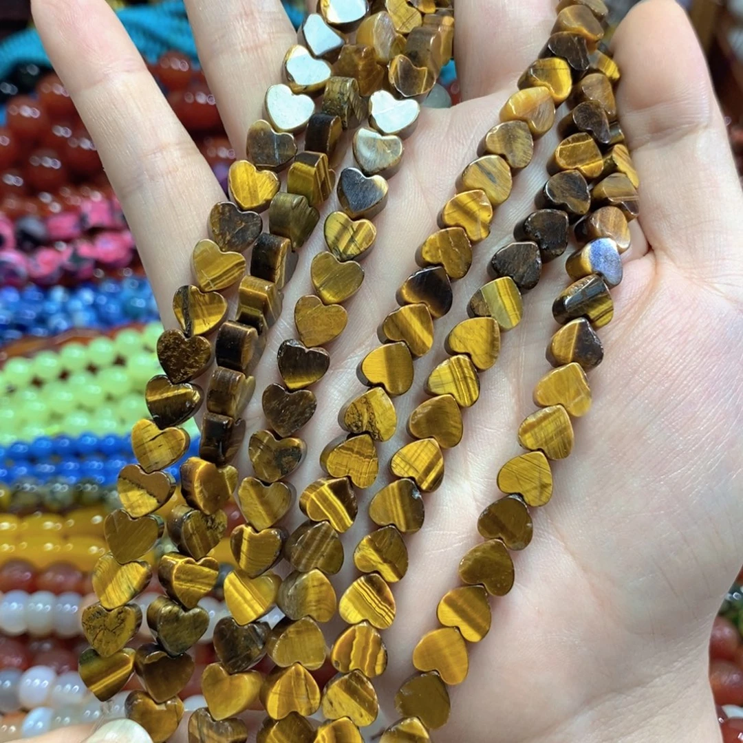 玛瑙/玉髓未镶嵌珠宝半成品虎眼爱心一条卡8mm