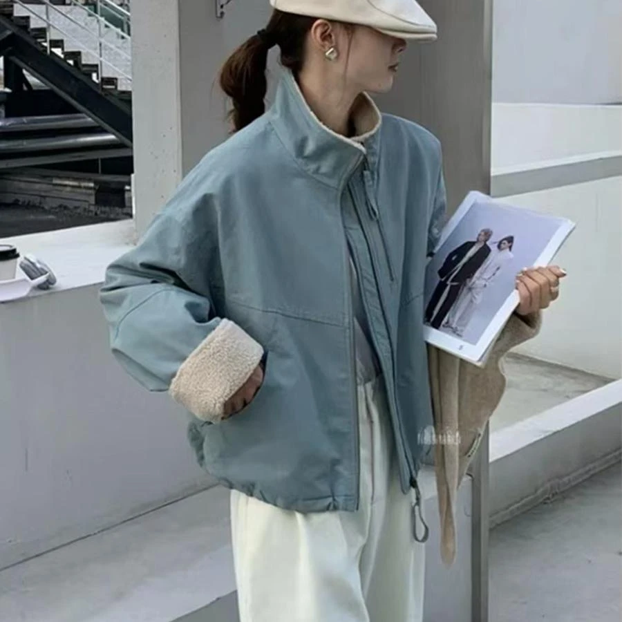 百搭韩版复古羊羔毛皮毛一体外套女2024冬季新款加厚机车服上衣