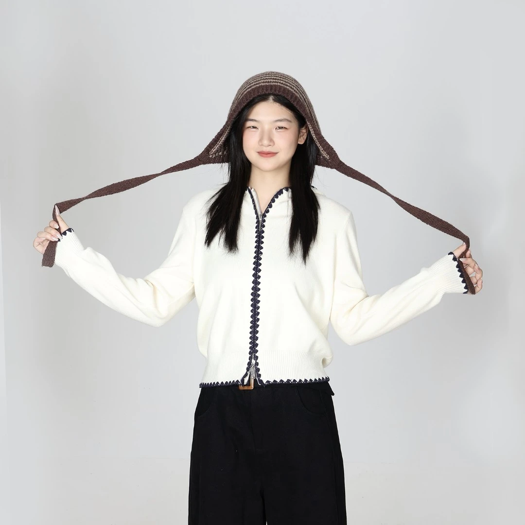 迪蒙恩/纯欲风连帽宽松针织薄款女装毛针织衫长袖常规