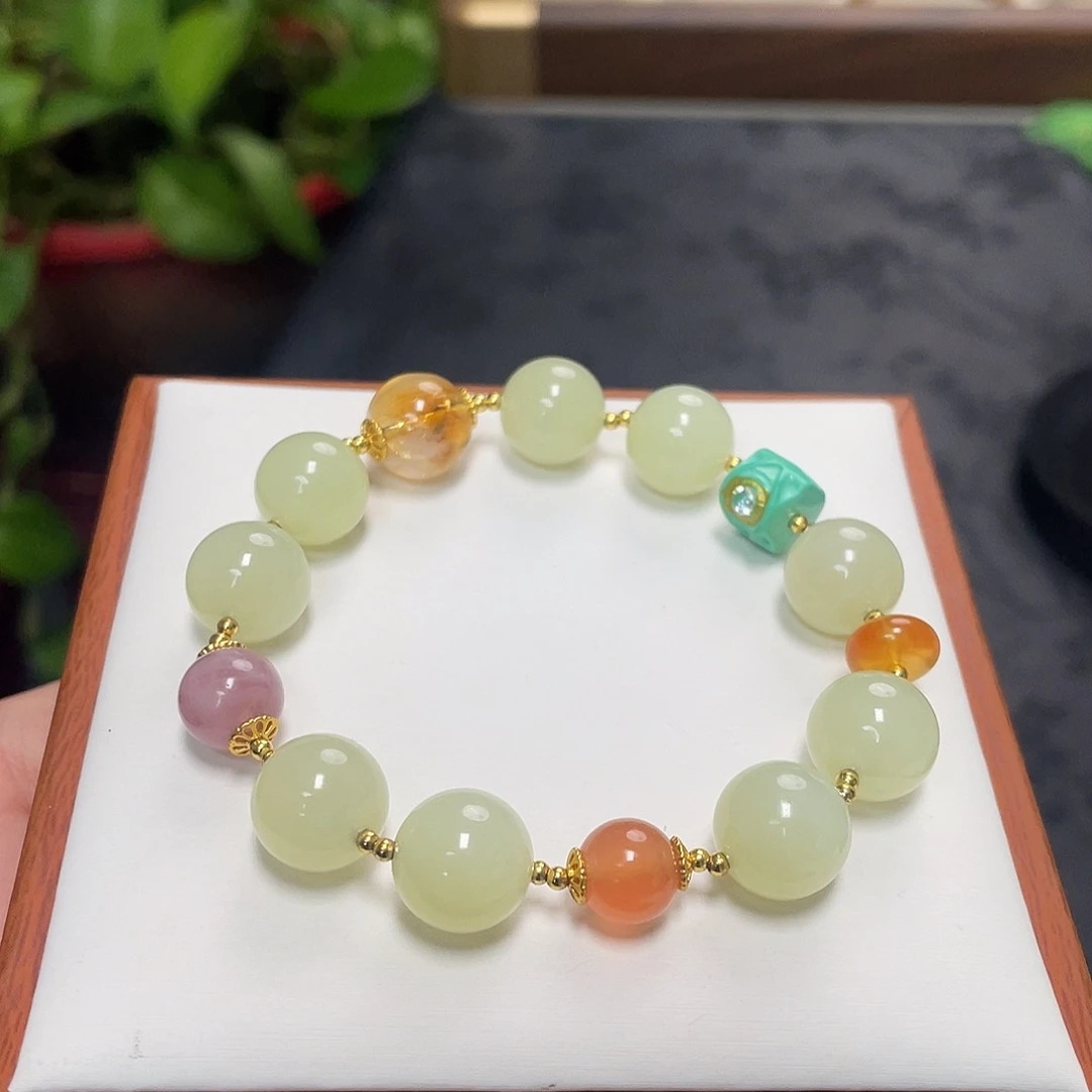 和田玉未镶嵌手链-黄口手串