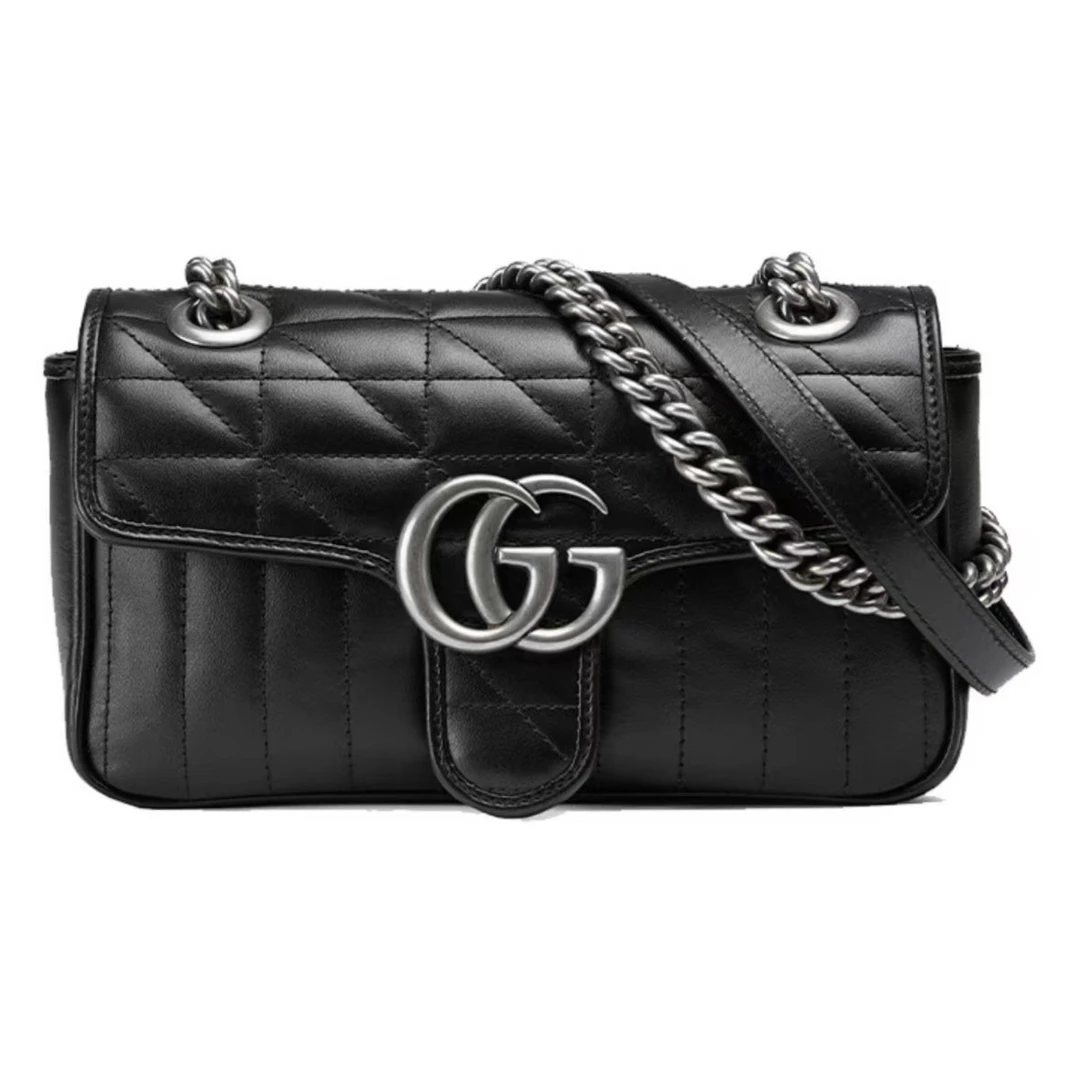 99新 GUCCI/古驰 新款马蒙包双G银扣 小号/黑银/女士包/（F店）