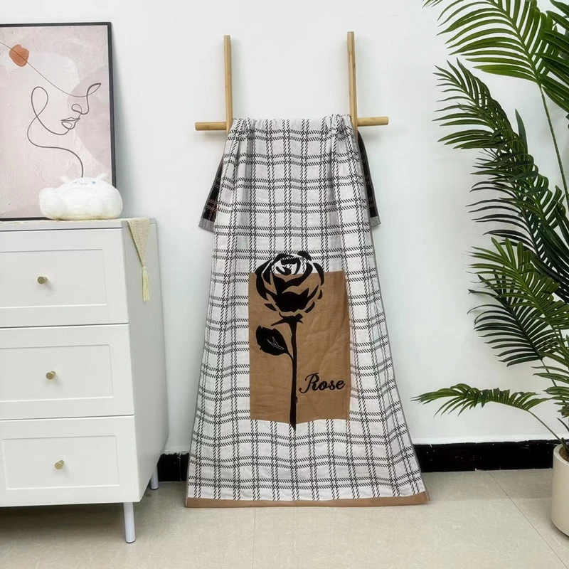 【玫瑰香风 浴巾】80x160厘米 纯棉纱布提花加大成人浴巾