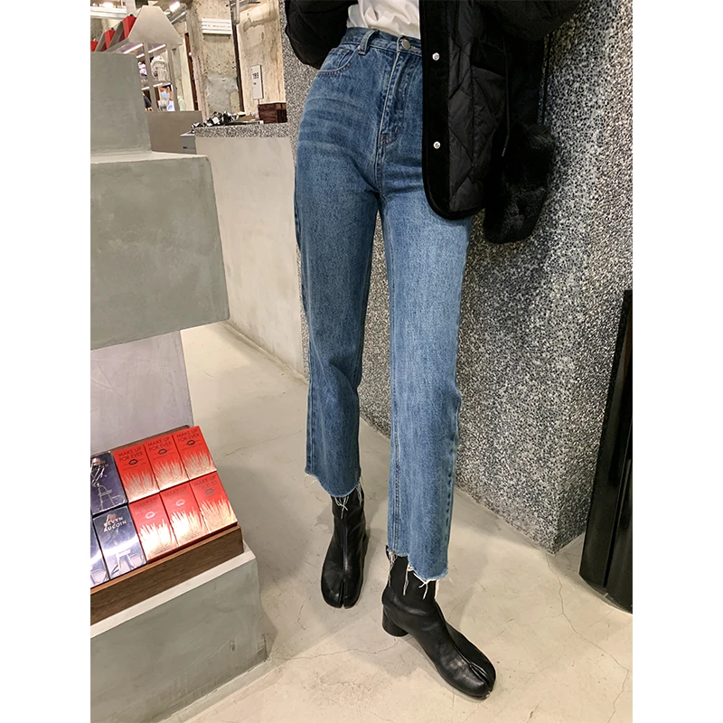 RARE ME浅蓝色直筒九分牛仔裤秋冬新款高腰显瘦休闲裤女