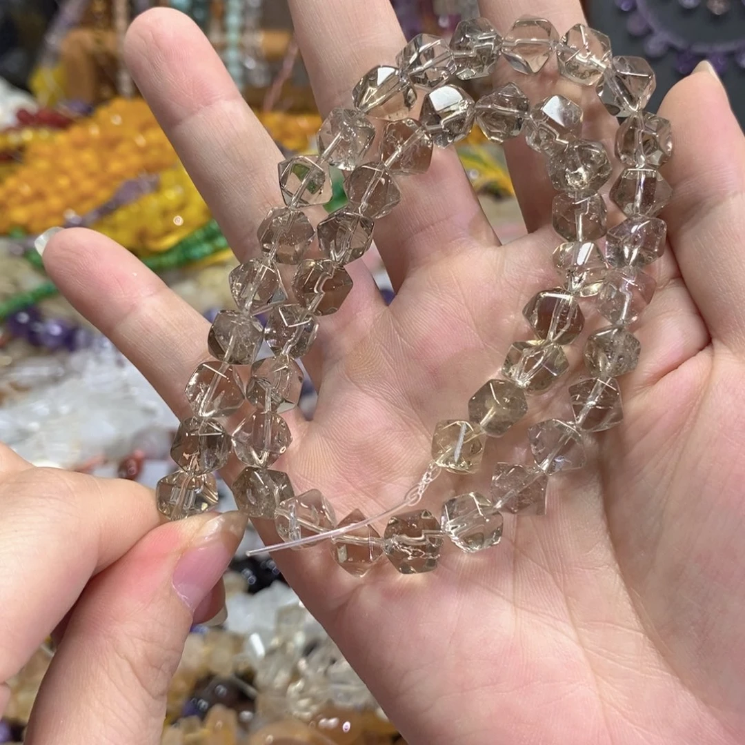 玛瑙/玉髓足银镀金镶嵌珠宝半成品白茶随型一条卡8mm