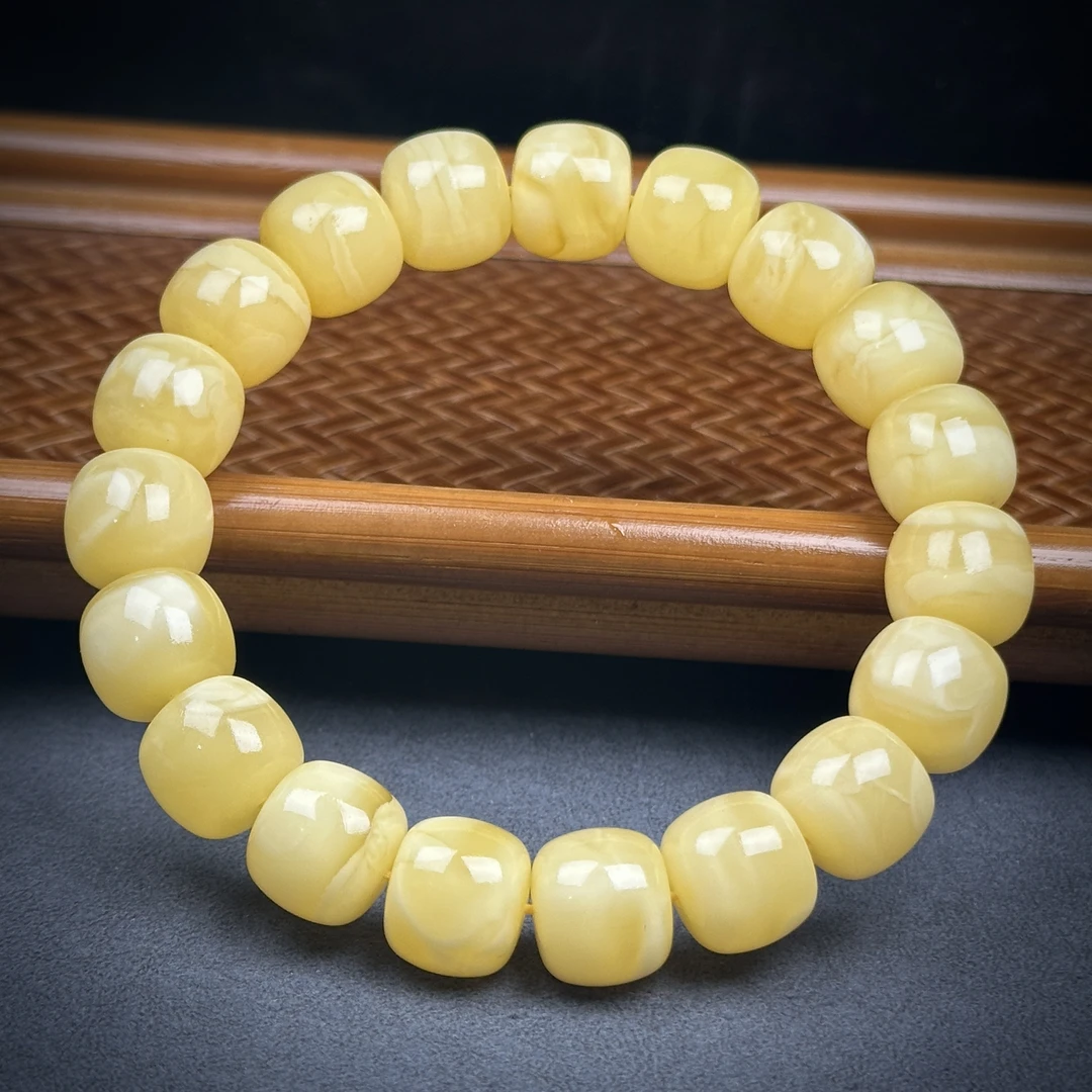 G2001天然原矿蜜蜡 满蜡手串 12.7*11.2mm支持复检