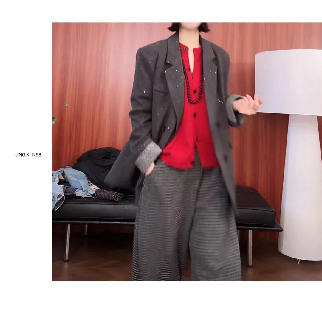 Jing Xi【细闪羽绒西装外套】休闲百搭时尚气质设计师上衣